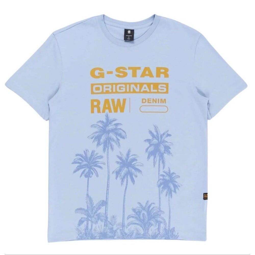G-Star Raw Palm Tree Regular Fit Cotton Logo Short Sleeve T-Shirt Faze Blue Larg